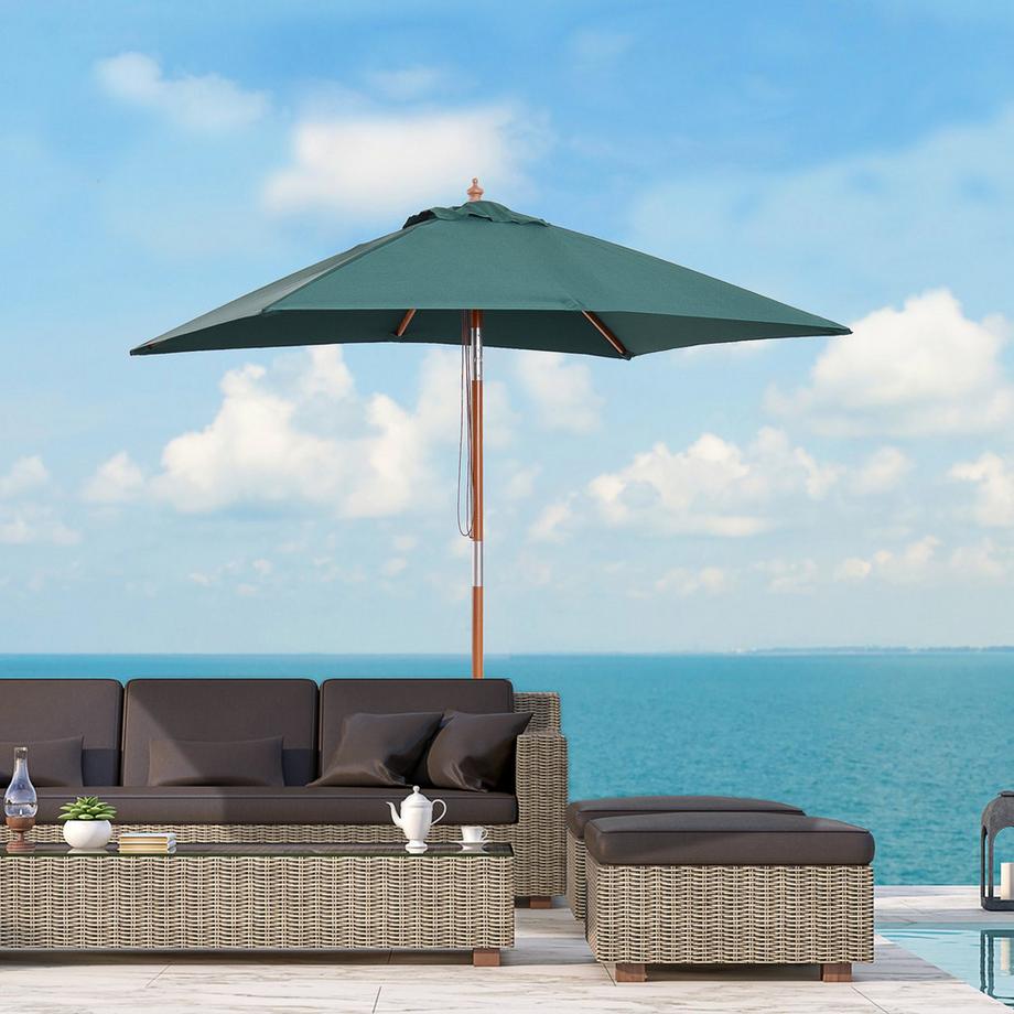 Northio Ombrellone Da Giardino Pieghevole Parasol In Legno Di Abete, Regolabile Su 3 Livelli, Verde, 200X150X230Cm  