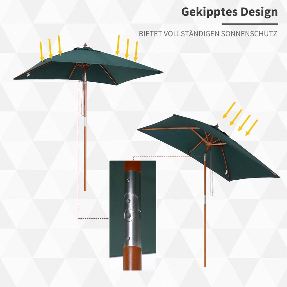 Northio Ombrellone Da Giardino Pieghevole Parasol In Legno Di Abete, Regolabile Su 3 Livelli, Verde, 200X150X230Cm  