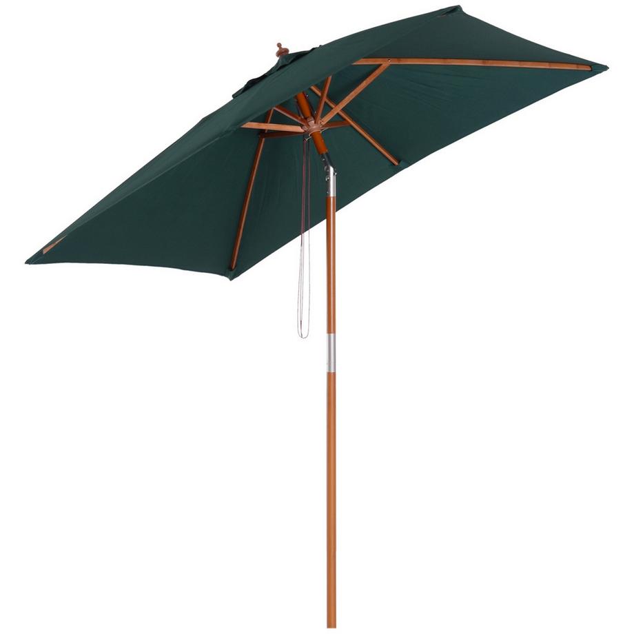 Ombrellone Da Giardino Pieghevole Parasol In Legno Di Abete, Regolabile Su 3 Livelli, Verde, 200X150X230Cm