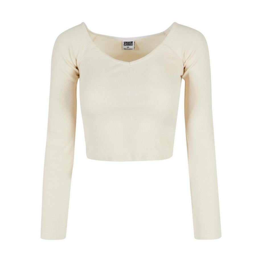 URBAN CLASSICS Langarm Geripptes V-Ausschnitt Crop Top  
