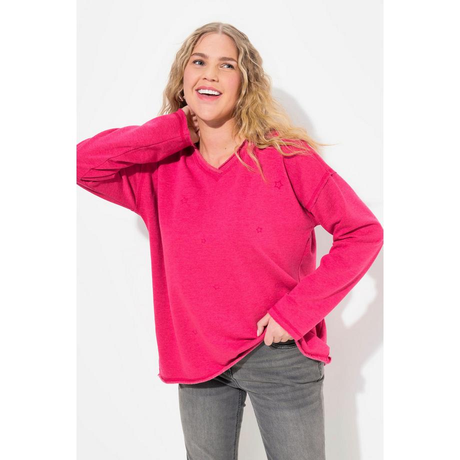 Ulla Popken Oversized Langarm V-Ausschnitt Sweatshirt Flocksterne  