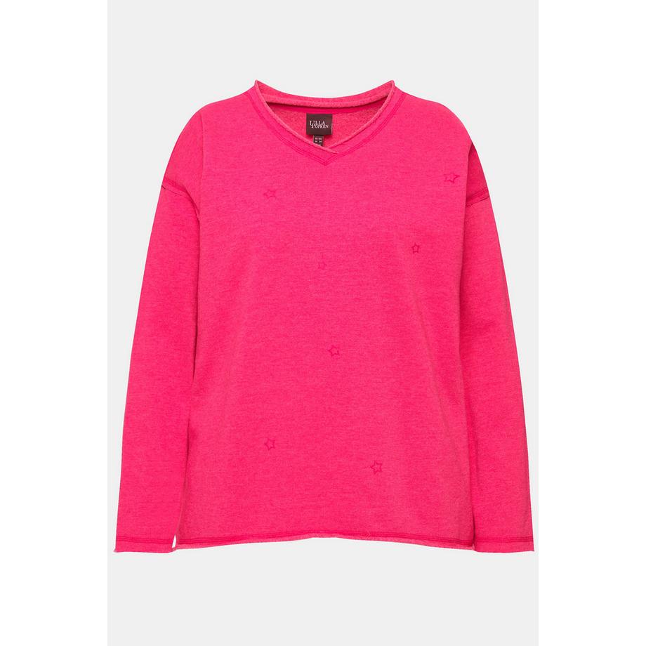 Ulla Popken Oversized Langarm V-Ausschnitt Sweatshirt Flocksterne  