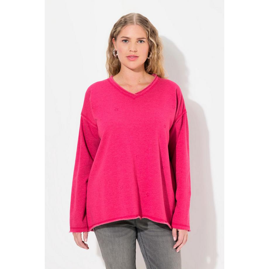 Ulla Popken Oversized Langarm V-Ausschnitt Sweatshirt Flocksterne  