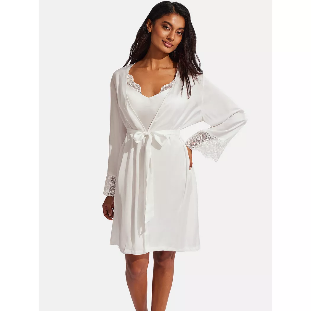 Selmark - Satin-Negligé Matilda Hochzeit, für Damen, Beton-Optik / Weiss, Größe L