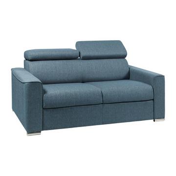 Canapé 2 places convertible express en tissu bleu - couchage 120 cm - Matelas 16 cm mémoire de forme VIZIR