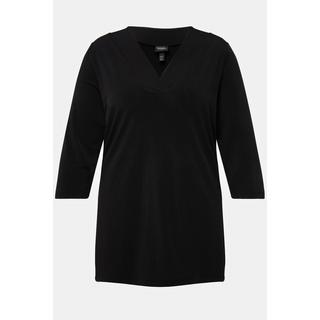 Ulla Popken  T-shirt long, décolleté en V, manches 3/4 