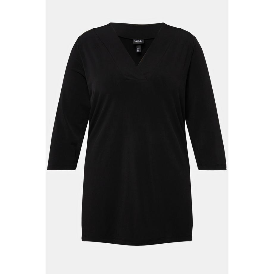 Ulla Popken T-shirt long A-ligne Col V Manches 3/4  