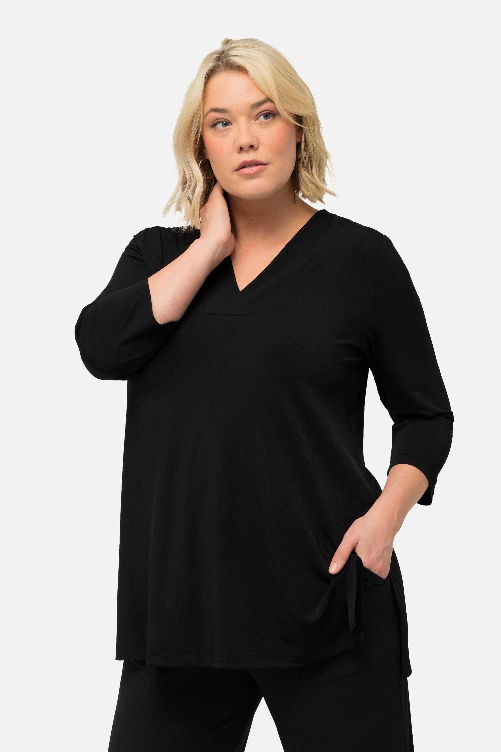 Ulla Popken  Longshirt, A-Linie, V-Ausschnitt, 3/4-Ärmel 