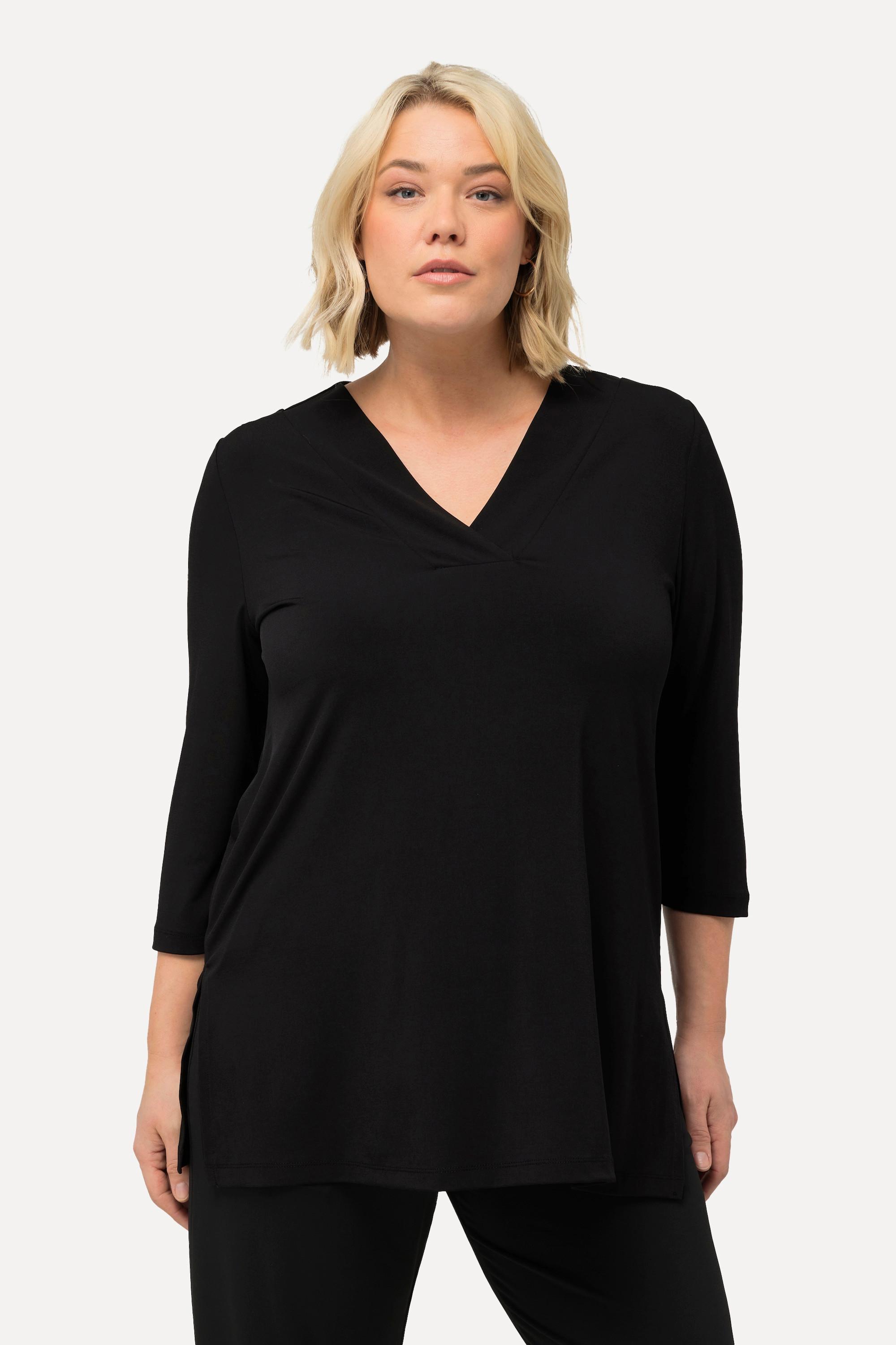 Ulla Popken  T-shirt long, décolleté en V, manches 3/4 