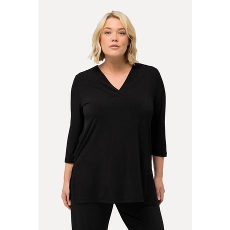 Ulla Popken  T-shirt long, décolleté en V, manches 3/4 