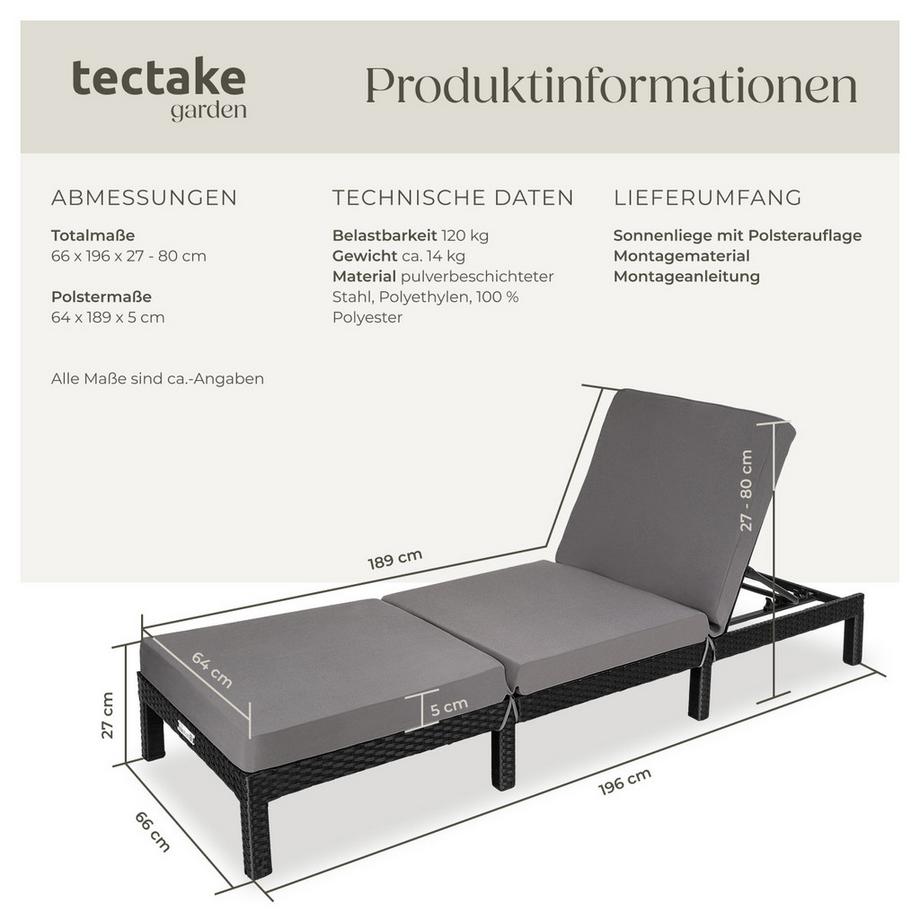 Tectake Lettino prendisole in rattan  Sofia robusto  
