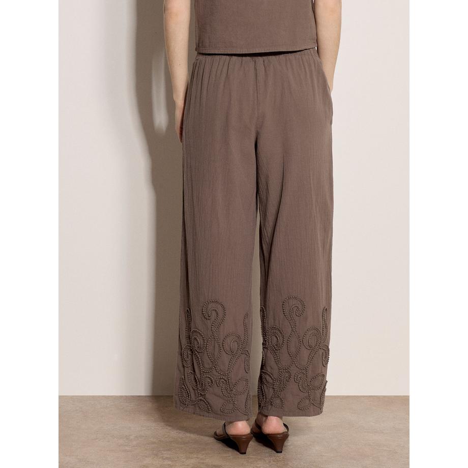 APRICOT Pantaloni in cotone ricamati con gamba ampia  