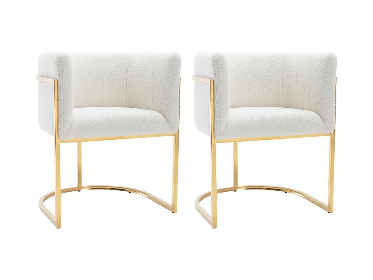 PASCAL MORABITO Lot de 2 chaises avec accoudoirs - Tissu bouclette et acier inoxydable - Blanc et doré - PERIA de Pascal MORABITO  