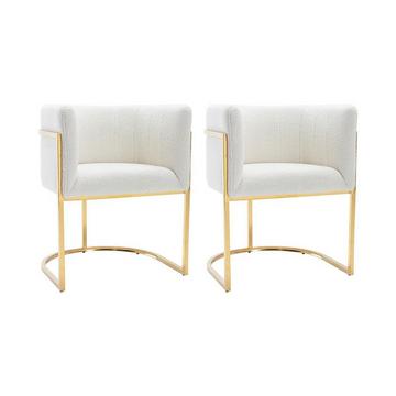 Stuhl mit Armlehnen 2er-Set - Bouclé-Stoff & Metall - Weiß & Goldfarben - PERIA von Pascal MORABITO