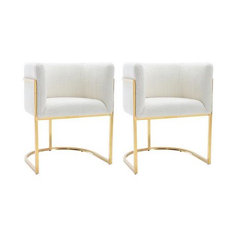 PASCAL MORABITO Lot de 2 chaises avec accoudoirs - Tissu bouclette et acier inoxydable - Blanc et doré - PERIA de Pascal MORABITO  