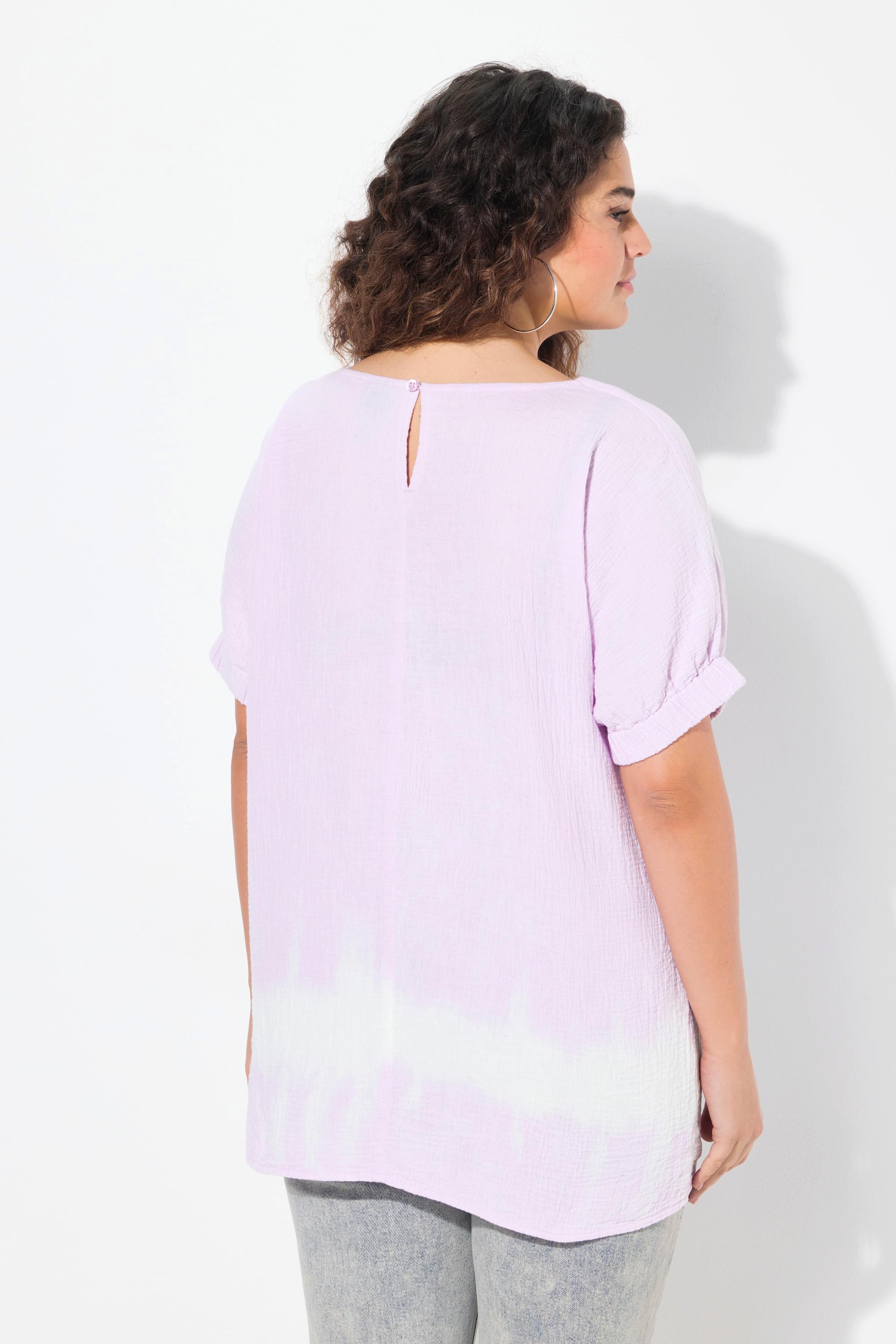 Ulla Popken Blouse en Mousseline Oversize Col V Manches Courtes  