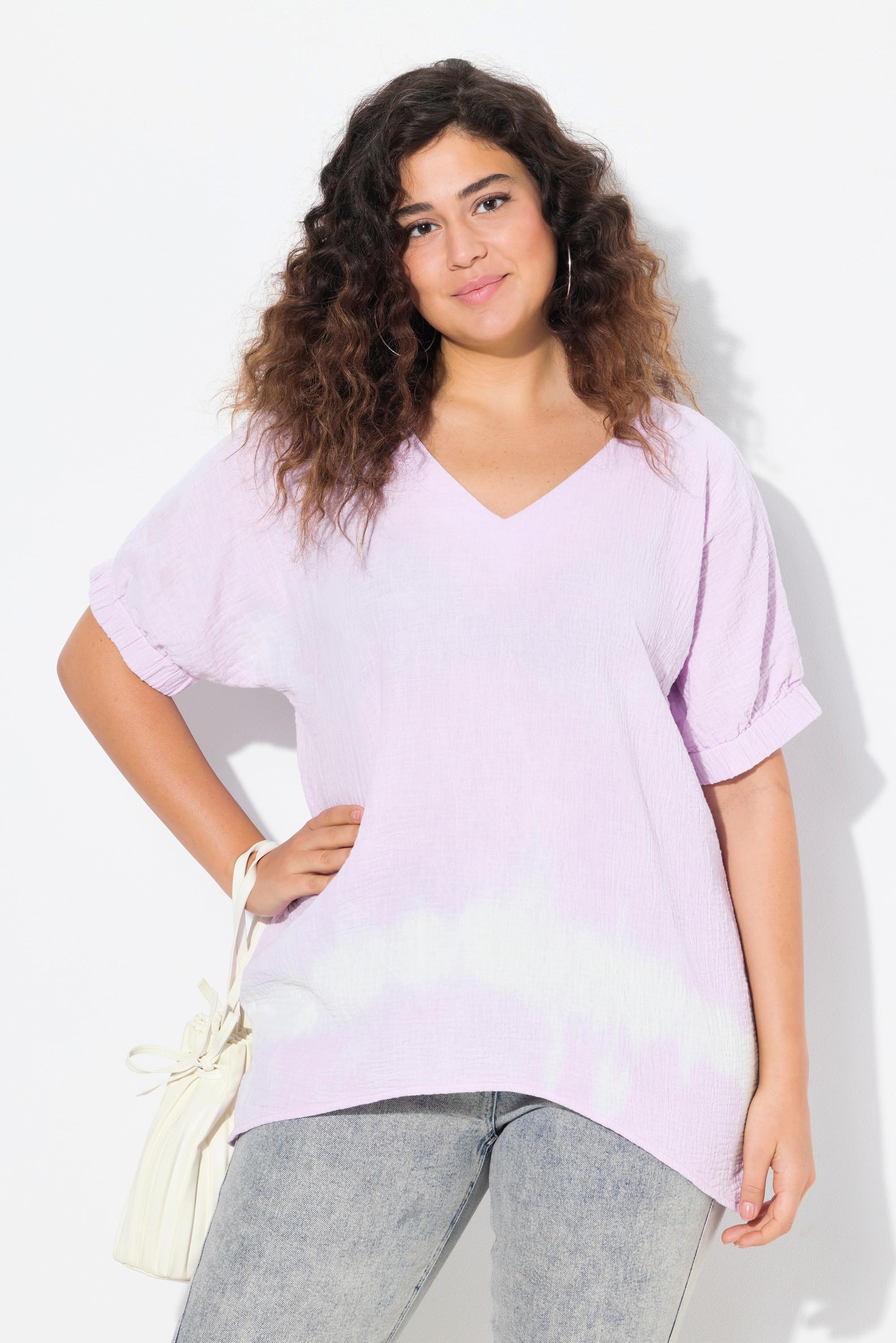 Ulla Popken Blouse en Mousseline Oversize Col V Manches Courtes  