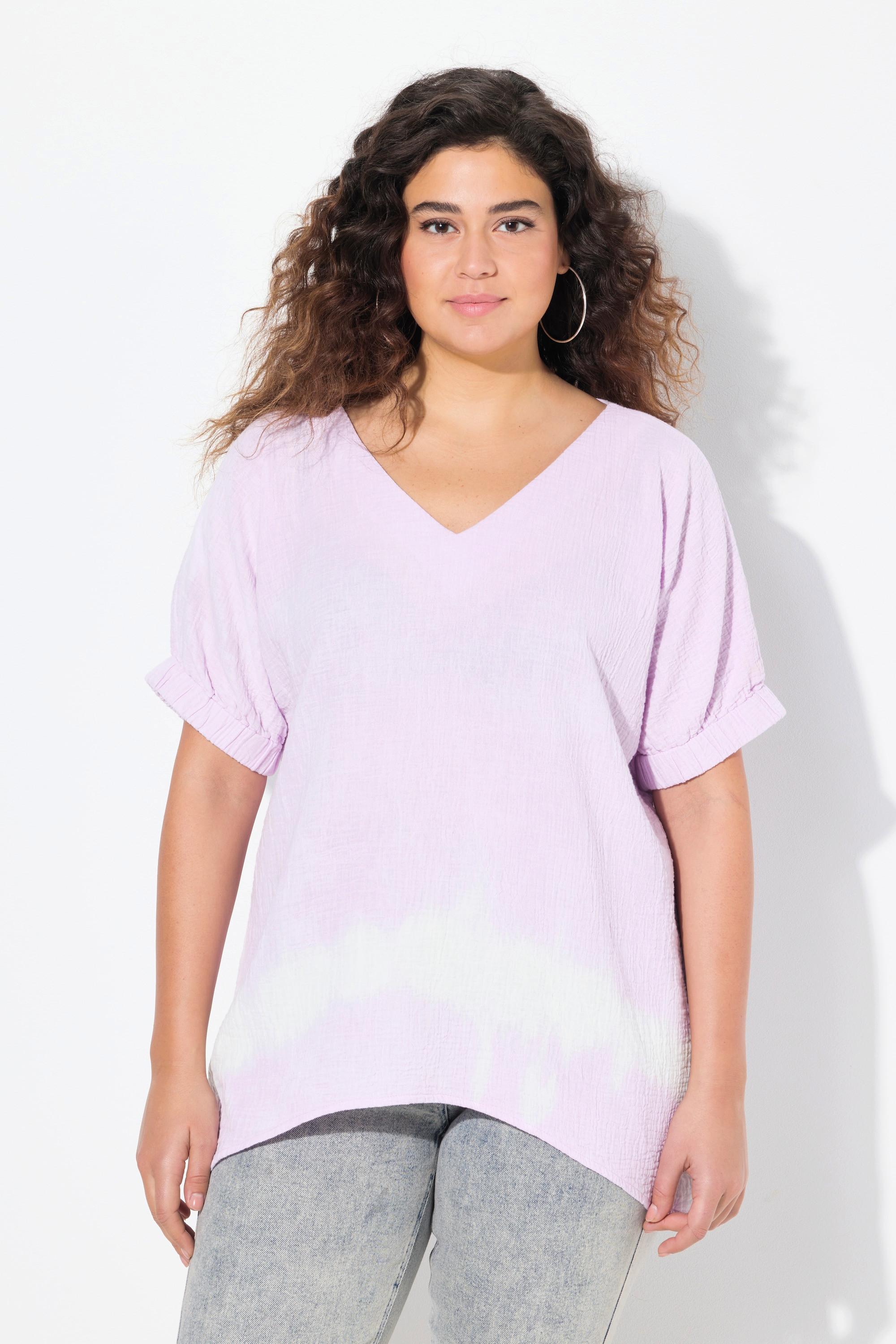Ulla Popken Blouse en Mousseline Oversize Col V Manches Courtes  
