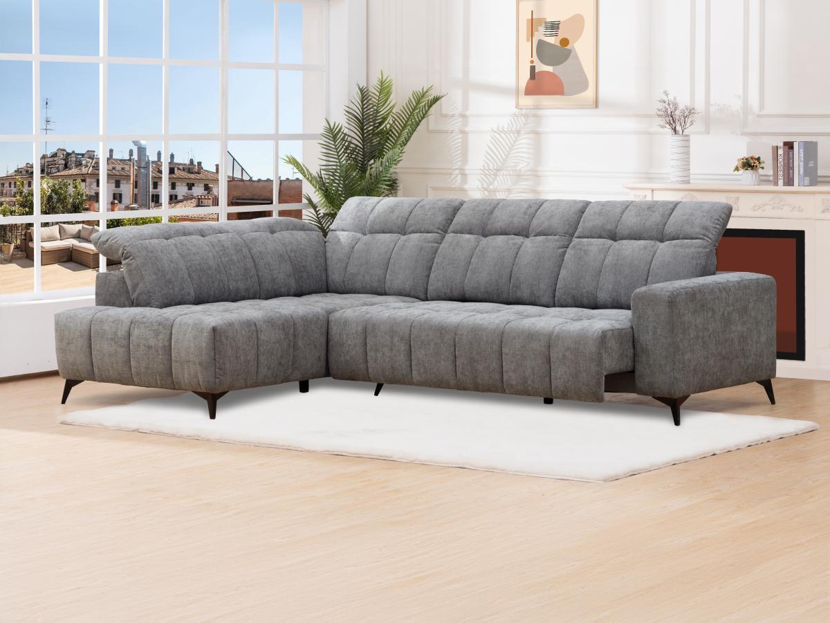 Vente-unique Eckrelaxsofa elektrisch - Ecke links - mit ausziehbarer Sitzfläche - Stoff - Anthrazit - LAMPARO  