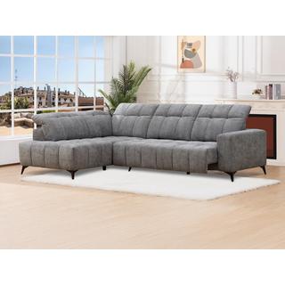 Vente-unique Eckrelaxsofa elektrisch - Ecke links - mit ausziehbarer Sitzfläche - Stoff - Anthrazit - LAMPARO  