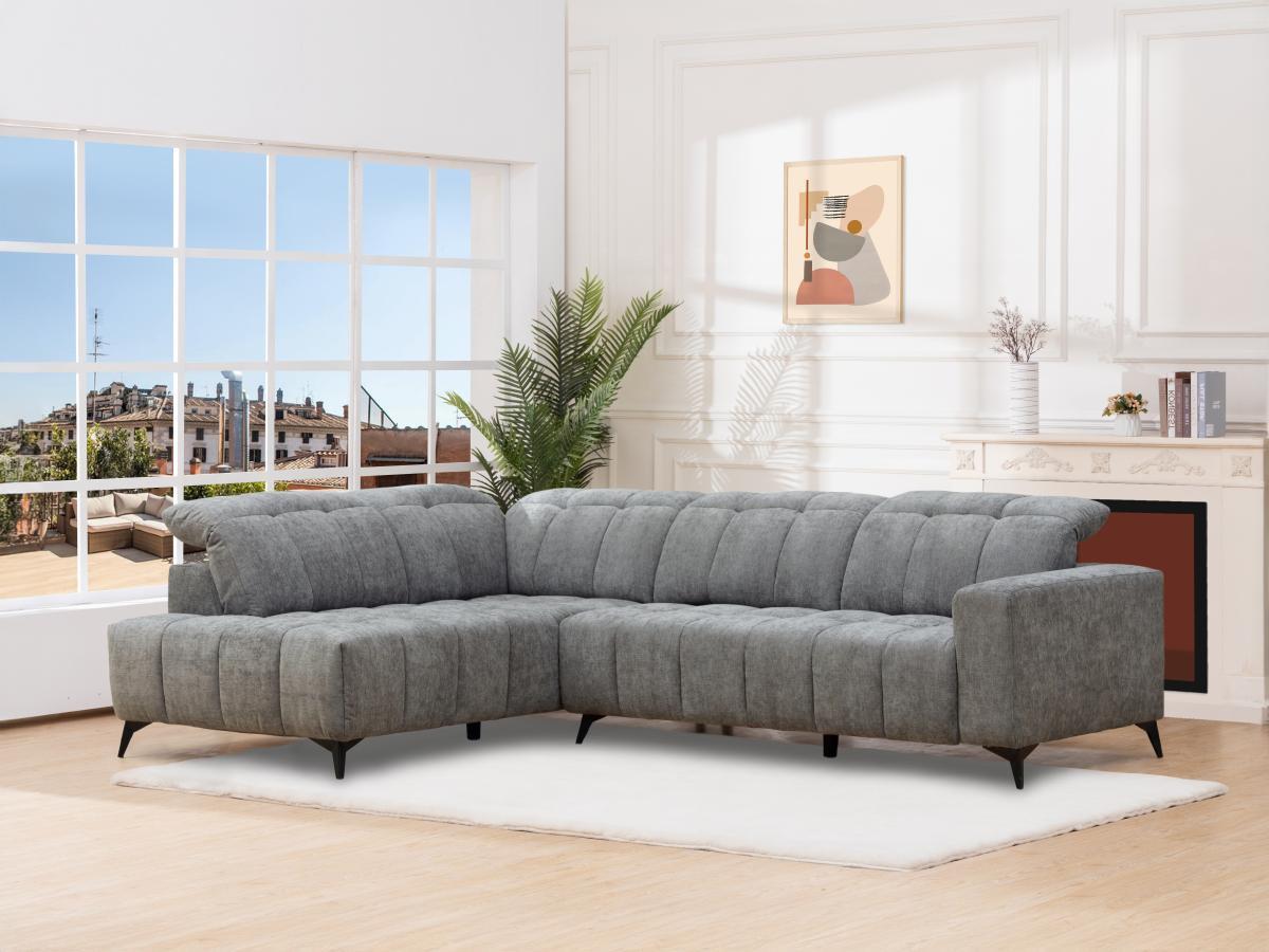 Vente-unique Eckrelaxsofa elektrisch - Ecke links - mit ausziehbarer Sitzfläche - Stoff - Anthrazit - LAMPARO  