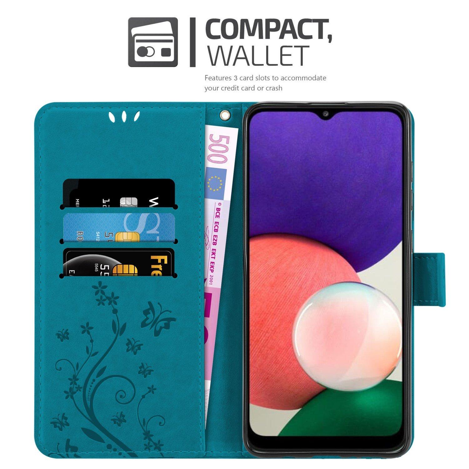 Cadorabo  Housse compatible avec Samsung Galaxy A22 5G - Coque de protection au design floral avec fermeture magnétique, fonction de support et emplacements pour cartes 