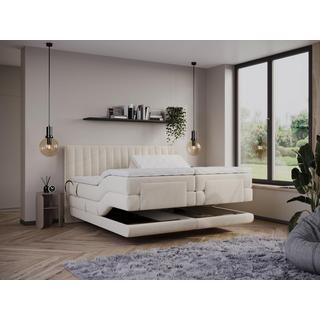 Vente-unique Boxspringbett mit vertikalen Ziernähten am Kopfteil + elektrischem Untergestell mit Relaxfunktion + Matratze + Topper - 2 x 90 x 200 cm - Samt - Beige - DONISI von PALACIO  
