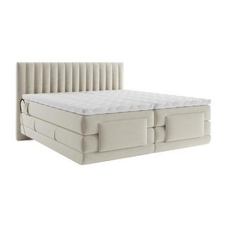 Vente-unique Boxspringbett mit vertikalen Ziernähten am Kopfteil + elektrischem Untergestell mit Relaxfunktion + Matratze + Topper - 2 x 90 x 200 cm - Samt - Beige - DONISI von PALACIO  