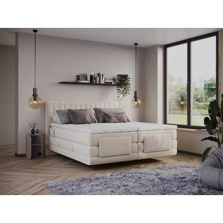 Vente-unique Set boxspring test. cuciture vert.+Rete relax elettr.+Mater.+Topper 2x90x200 Velluto Beige - DONISI di PALACIO  
