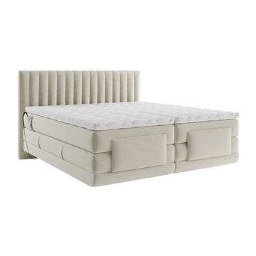 Boxspringbett mit vertikalen Ziernähten am Kopfteil + elektrischem Untergestell mit Relaxfunktion + Matratze + Topper - 2 x 90 x 200 cm - Samt - Beige - DONISI von PALACIO