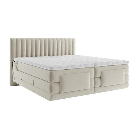 Vente-unique Boxspringbett mit vertikalen Ziernähten am Kopfteil + elektrischem Untergestell mit Relaxfunktion + Matratze + Topper - 2 x 90 x 200 cm - Samt - Beige - DONISI von PALACIO  