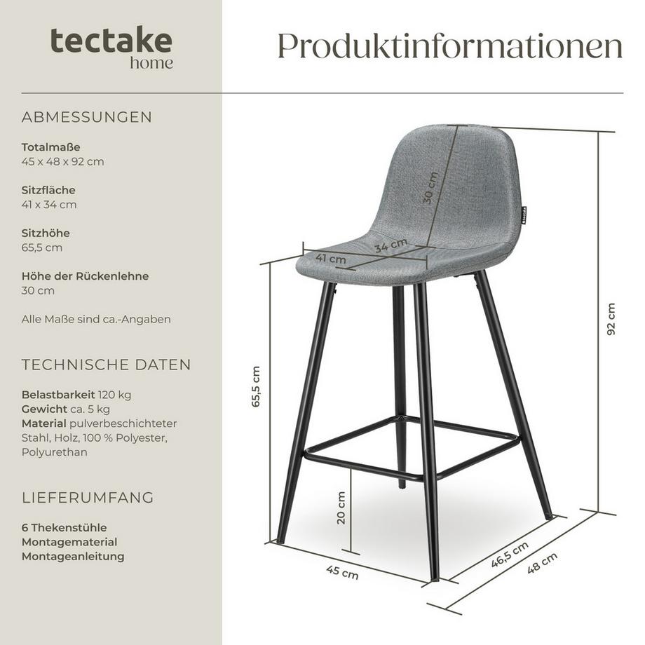 Tectake Chaise de bar WILLOW en tissu résistant et rembourré  