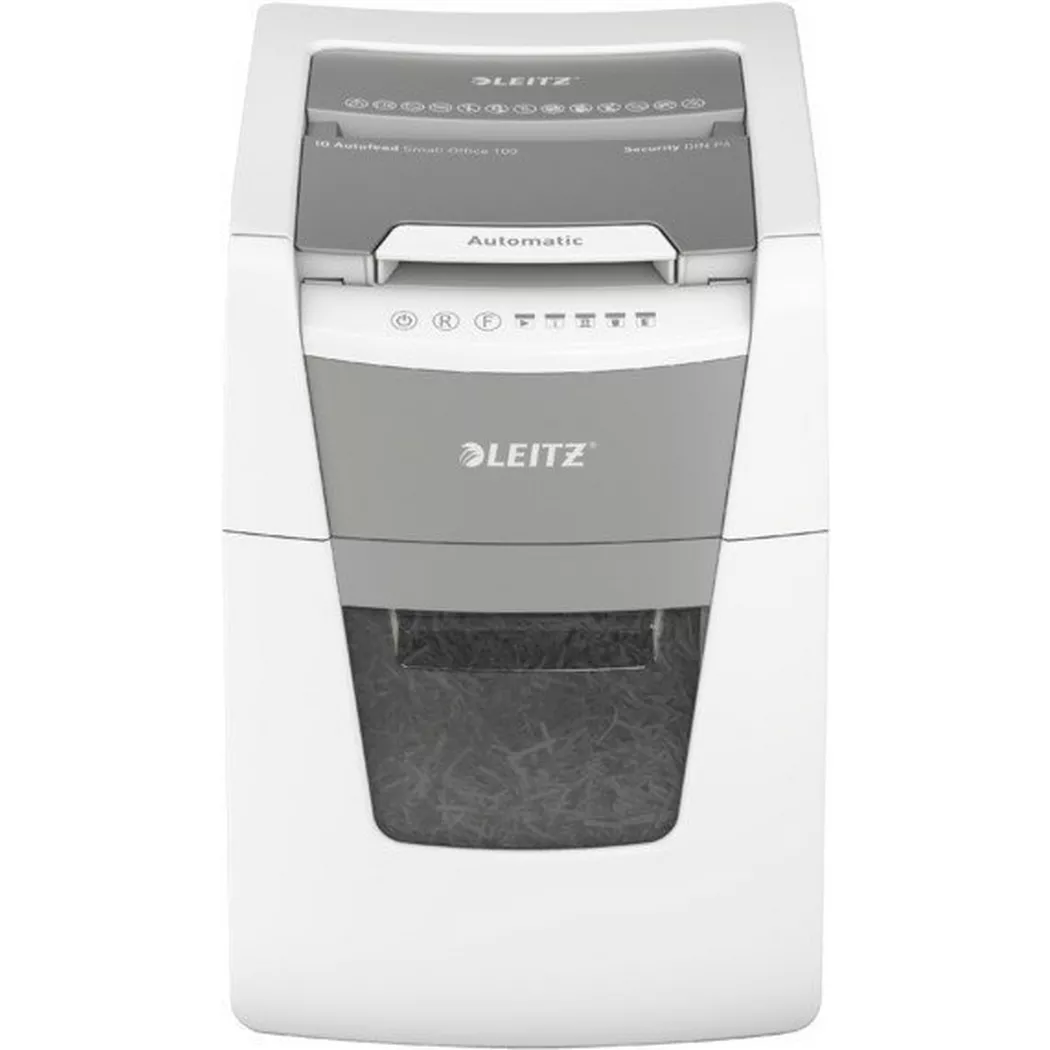 Leitz – Aktenvernichter IQ AF 8011-20-00 Small Office 100, P-4, 34lt, Weiss Bunt