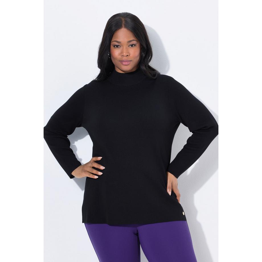 Ulla Popken Pull en maille fine col montant côtelé manches longues  