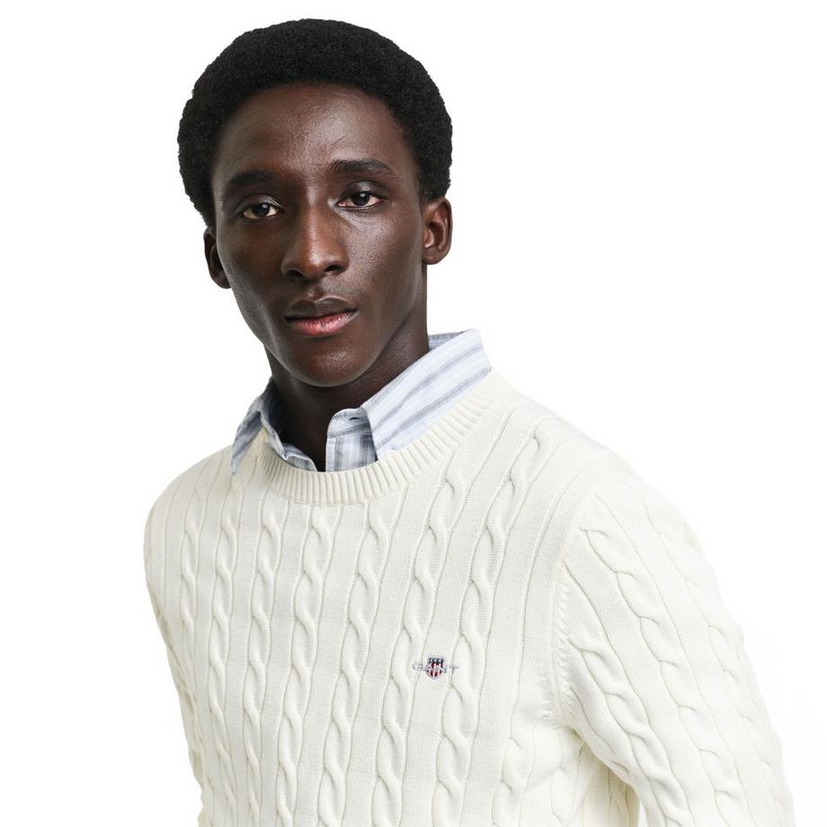GANT Pull en tricot col rond torsadé Coupe confortable  