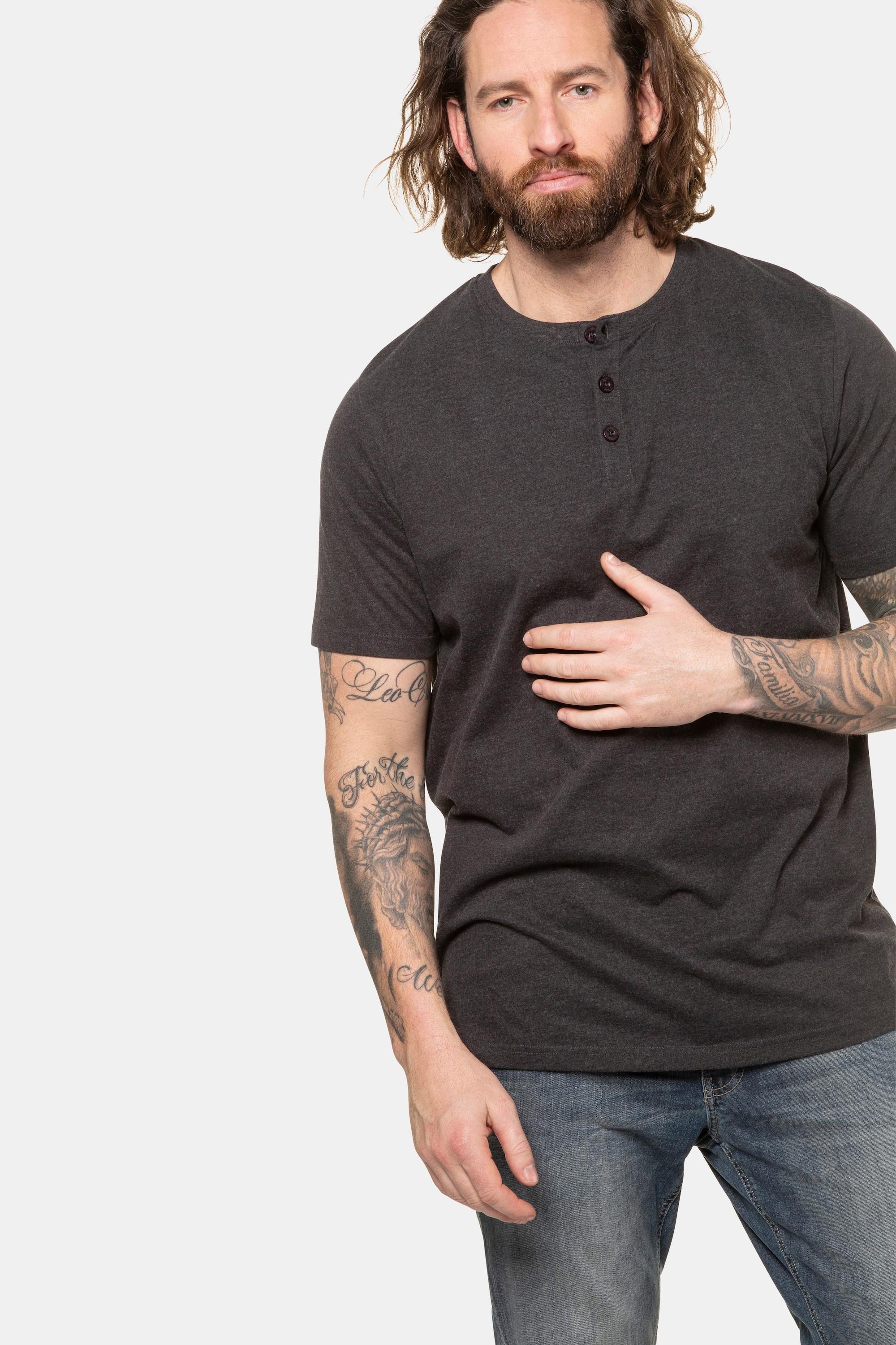 JP1880  T-shirt Henley, collection Basic. Manches courtes et patte de boutonnage 