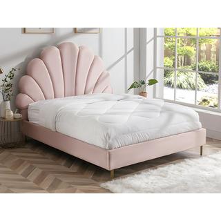 Vente-unique Bett mit Kopfteil in Muschelform + Matratze - 140 x 190 cm - Samt - Rosa - LIVAYA  