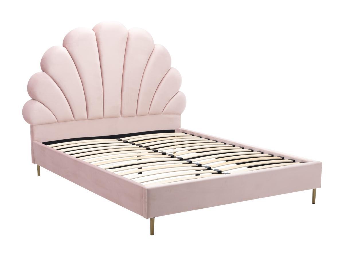 Vente-unique Bett mit Kopfteil in Muschelform + Matratze - 140 x 190 cm - Samt - Rosa - LIVAYA  