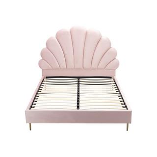 Vente-unique Bett mit Kopfteil in Muschelform + Matratze - 140 x 190 cm - Samt - Rosa - LIVAYA  