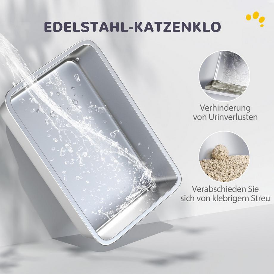 Northio  Bac à litière pour chat, toilettes pour chat avec couvercle, bac en acier inoxydable, filtre à litière intégré, avec pelle à litière, pour chats jusqu'à 6 kg, blanc 