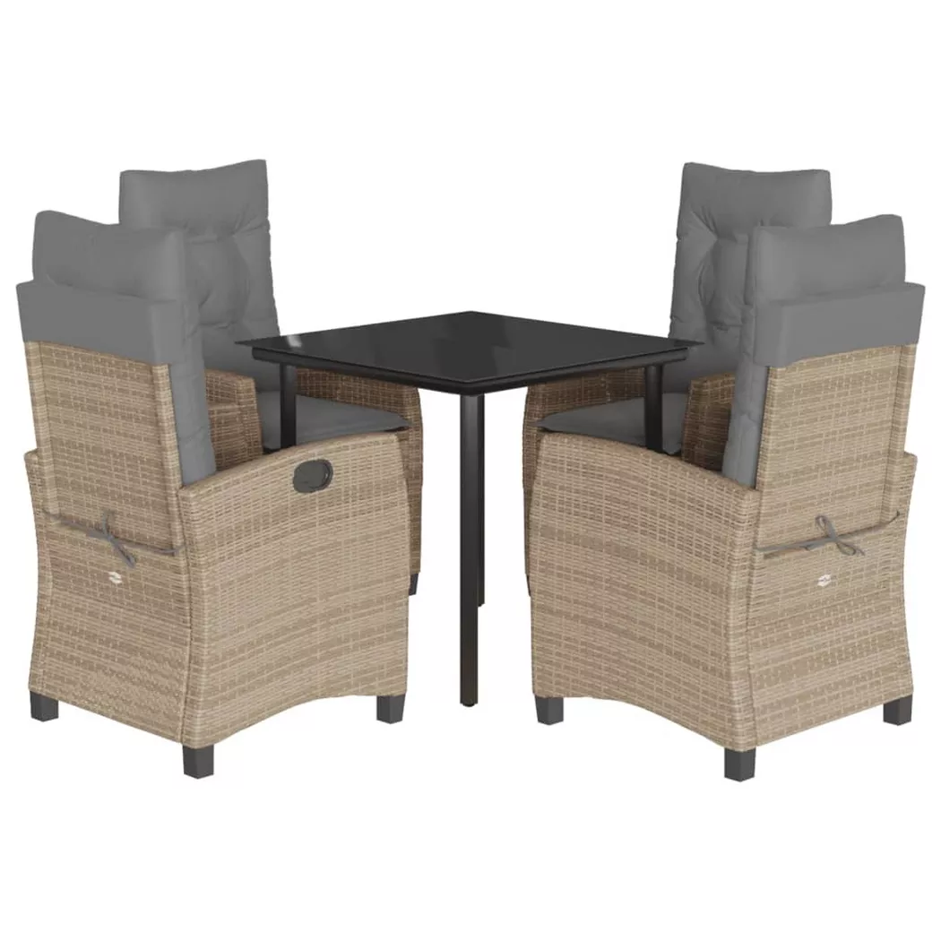 vidaXL 5-delige Tuinset met kussens poly rattan gemengd beige3212833