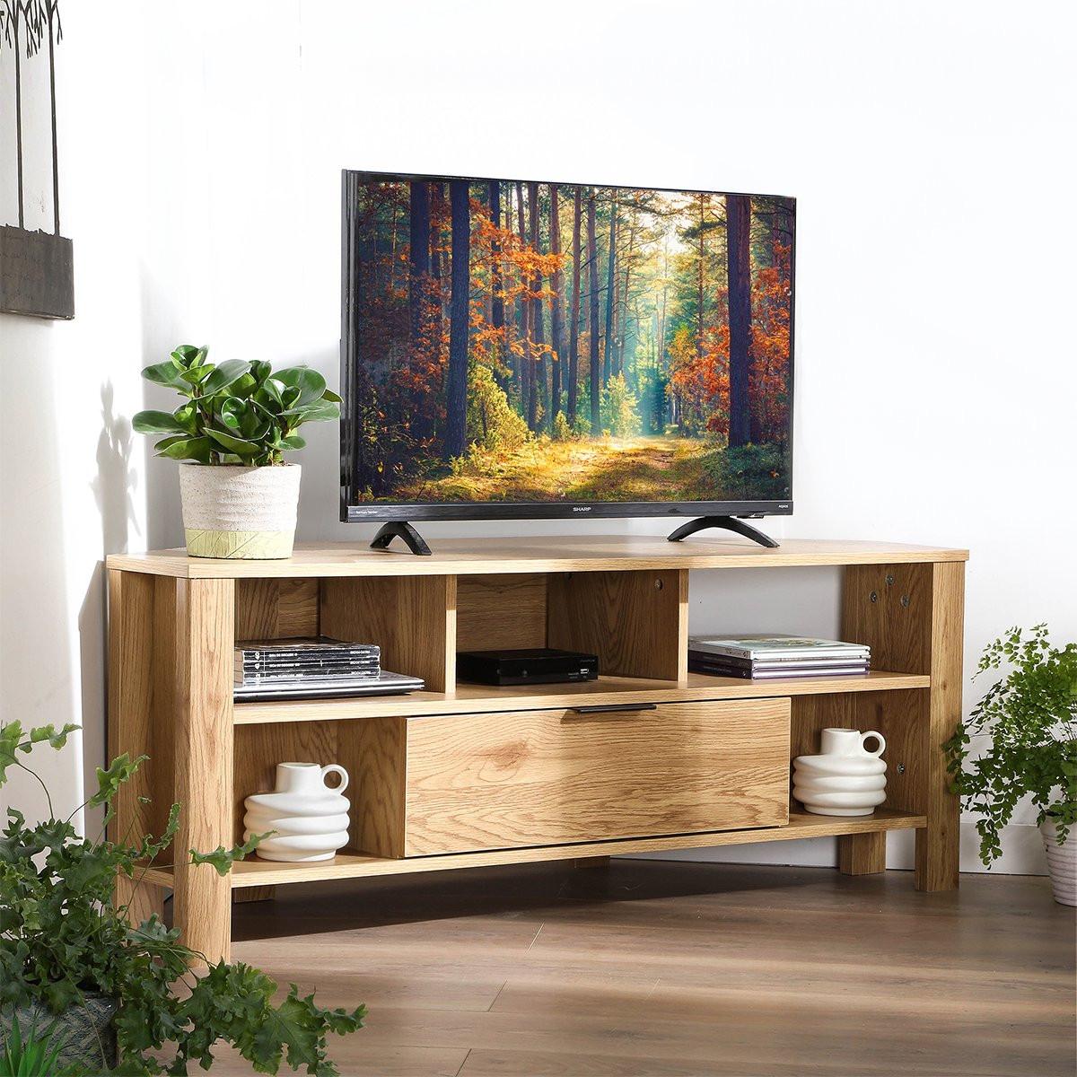 Casâme Meuble TV d'Angle 1 Tiroir Décor Chêne - L120 cm  