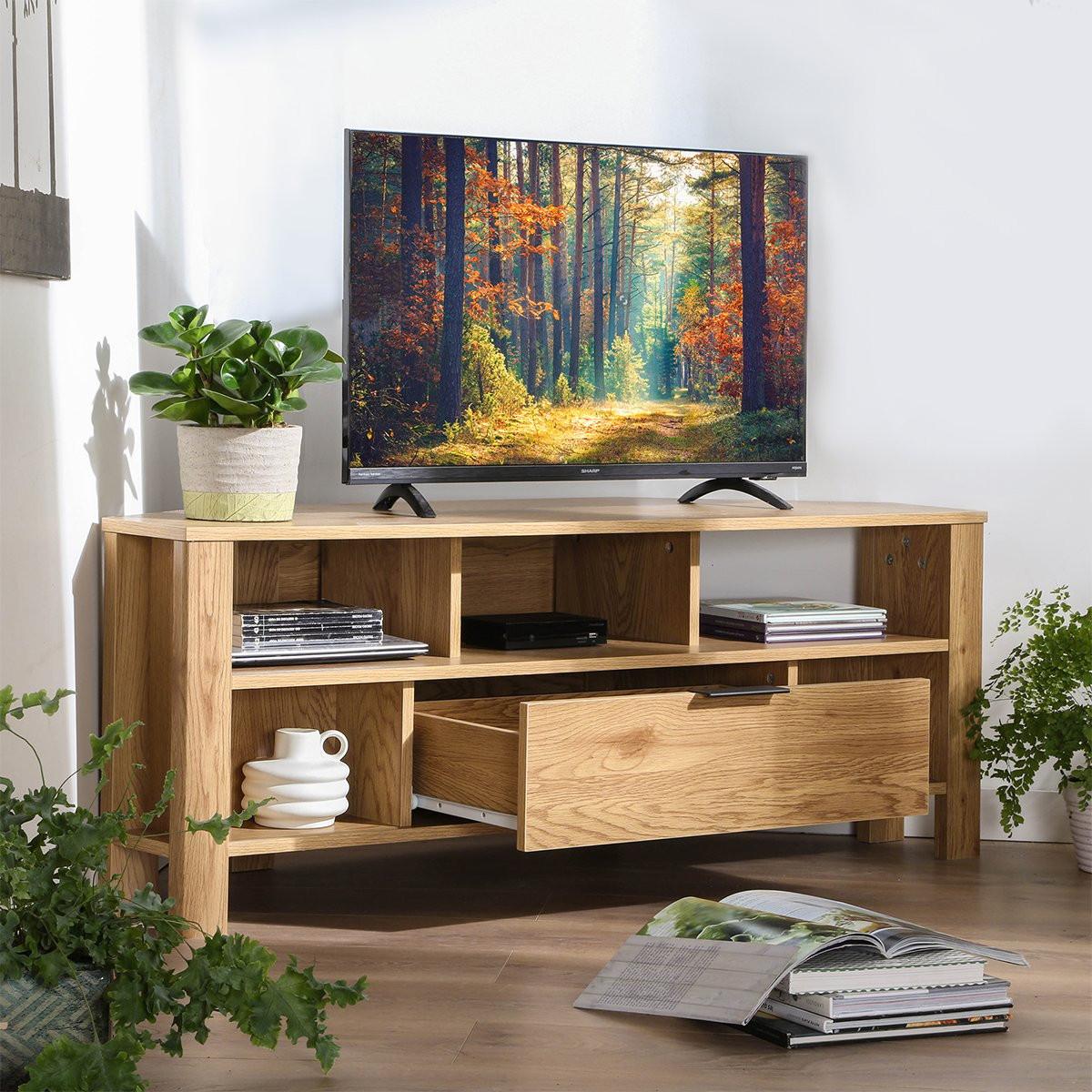 Casâme Meuble TV d'Angle 1 Tiroir Décor Chêne - L120 cm  