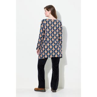 Ulla Popken  T-shirt à encolure bateau et manches longues, coton bio, boutons 