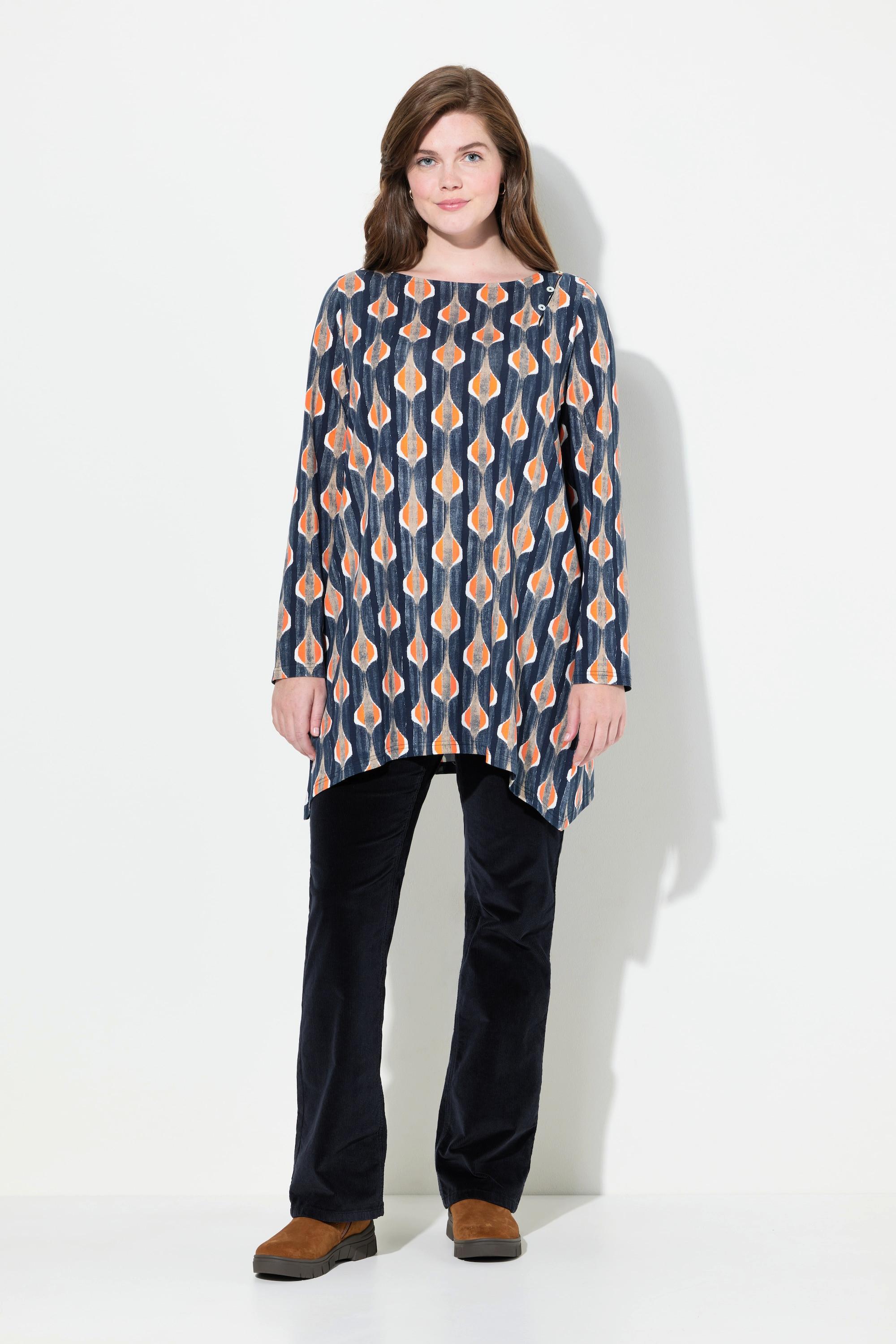 Ulla Popken Maglia Maniche Lunghe Scollo a Barca con Bottoni  