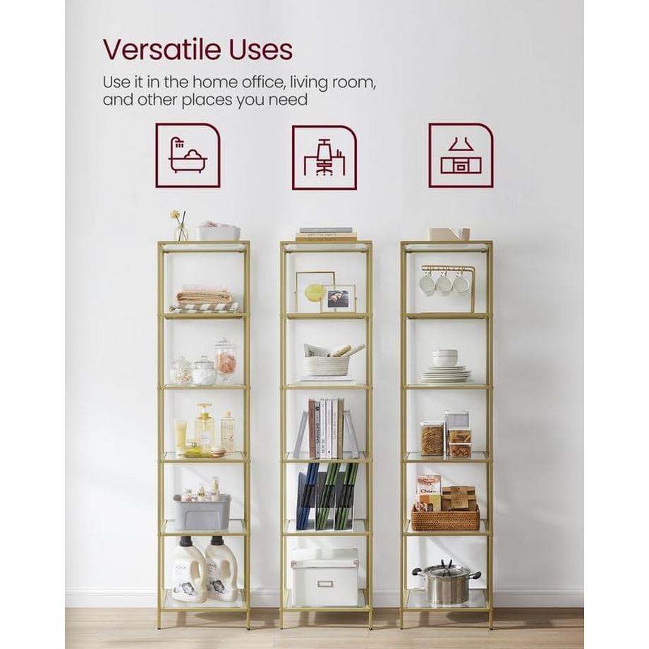 Pricenet  Étagère en verre doré à 6 niveaux : moderne, peu encombrante et facile à assembler 