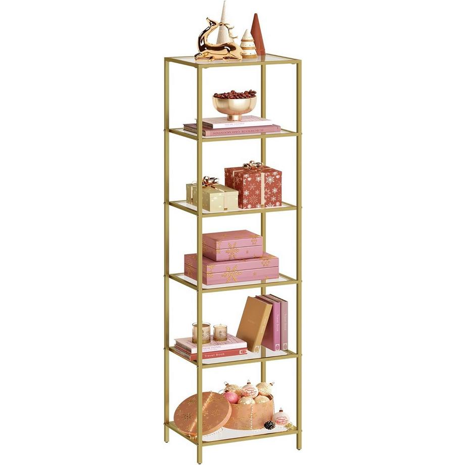 Pricenet  Étagère en verre doré à 6 niveaux : moderne, peu encombrante et facile à assembler 