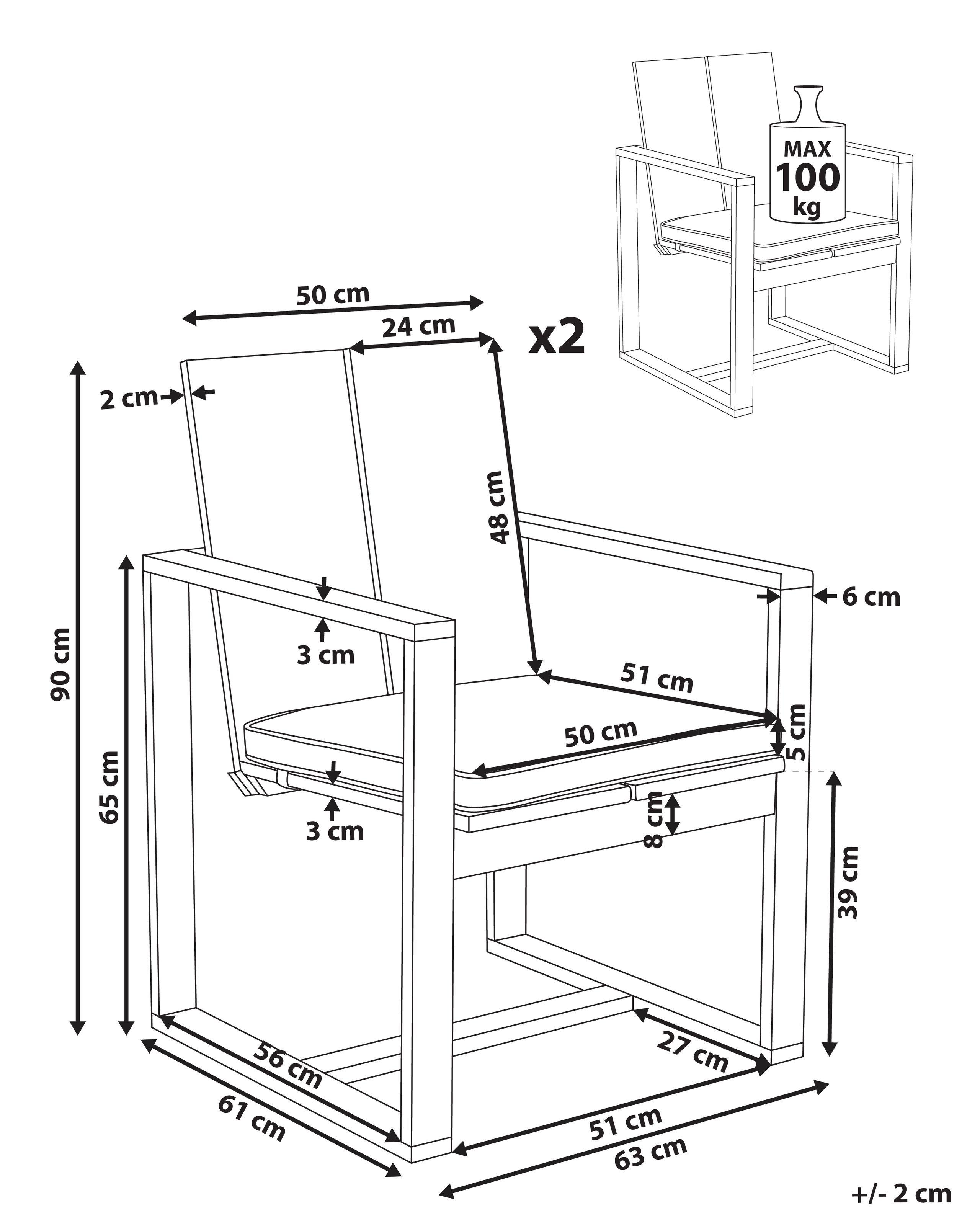 Beliani Lot de 2 chaises de jardin avec coussins en Acacia Rustique AZZANELLO  