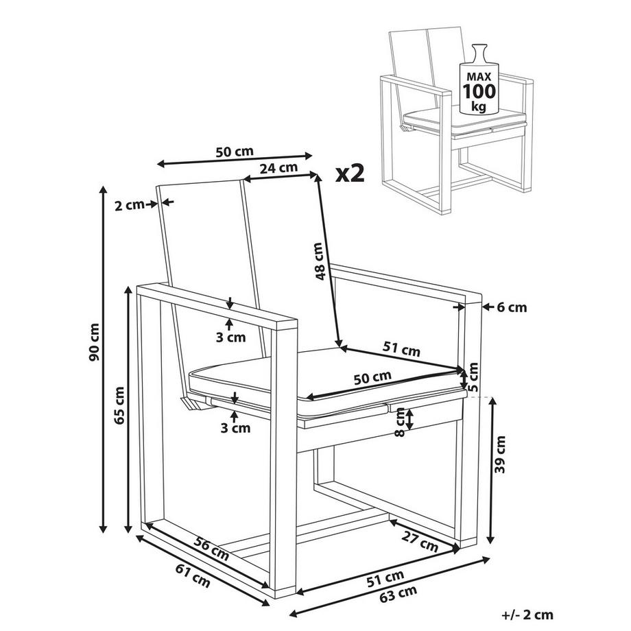 Beliani Set mit 2 Stühlen und Sitzkissen aus Akazienholz  AZZANELLO  