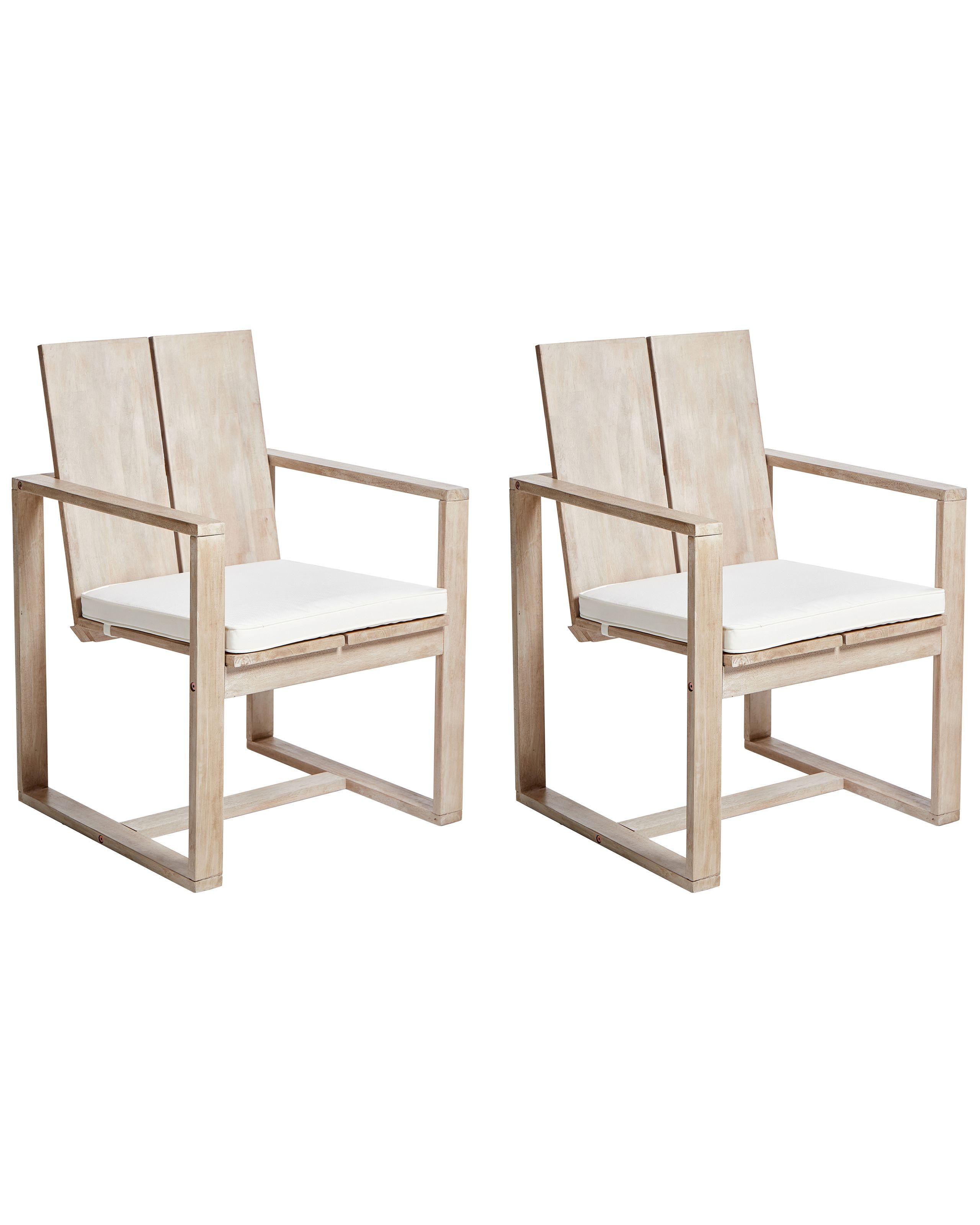 Beliani Lot de 2 chaises de jardin avec coussins en Acacia Rustique AZZANELLO  